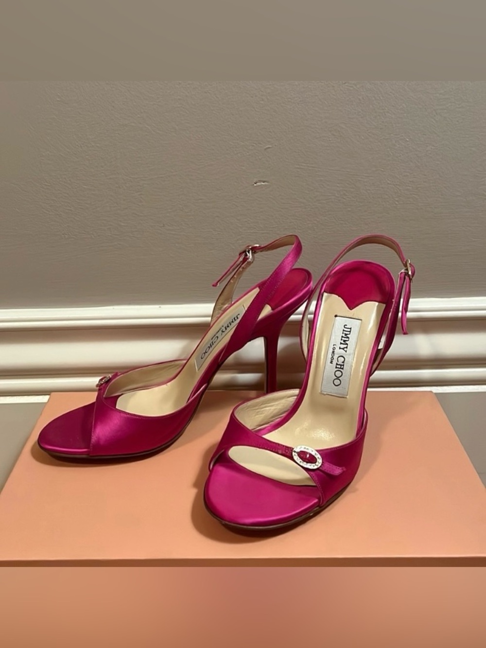 Jimmy choo Elan Satin sandals Berry pink size 37.5 NEW CONDITION